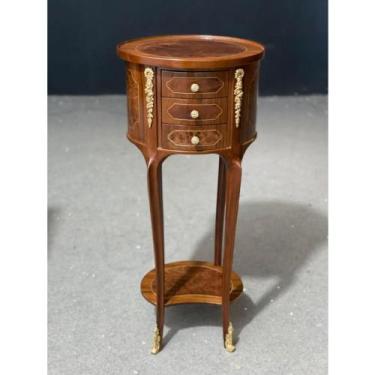Imagem de Mesa cabeceira Redonda Europeu Marchetaria e Bronze Formosa - LUXdecor
