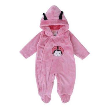Imagem de Macacão Infantil Fantasia Parmalat Bebê Joaninha Pelúcia, Rosa, 0-1 M