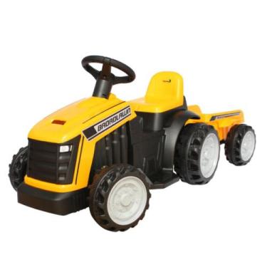 Imagem de Carrinho Mini Trator Infantil Elétrico Amarelo 6v com Reboque Diversão