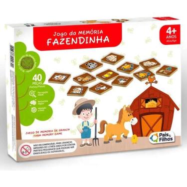 Imagem de Jogo da Memória Fazendinha em Madeira - 40 Peças - Pais e Filhos -