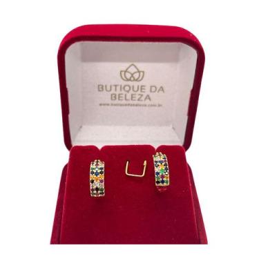 Imagem de Brinco Folheado a Ouro Argola Pq 3 Carreiras Zircônias Col. - Butique 