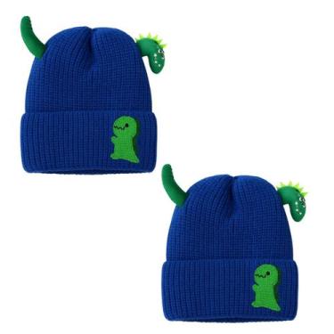 Imagem de kit 2 Touca gorro infantil dinossauro para criança menino forrada dino