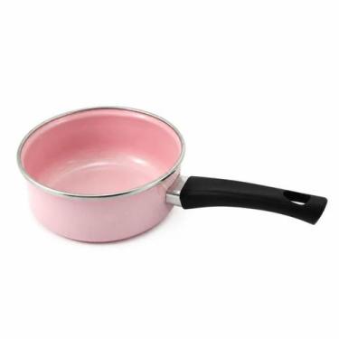 Imagem de Papeiro Esmaltado 800ml Baquelite Borda Inox Rosa Bebê Panela Caçarola