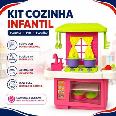 Imagem de Kit Cozinha Brinquedo Infantil Forno Pia Fogão E Acessórios - Lua De C