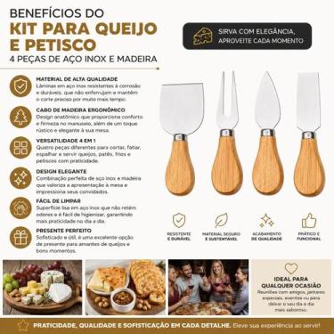 Imagem de Kit Para Queijo e Petisco 4 Peças em Aço Inox e Madeira - generico, Ma