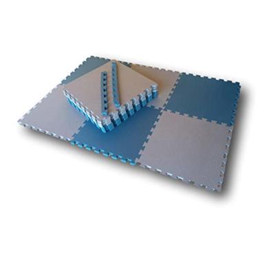 Imagem de Kit 6 Placas Tatames Tapetes EVA 50x50x1cm 10mm Azul Marinho Cinza Meninos