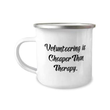 Imagem de Volunteering is Cheaper Than Therapy. Caneca de acampamento Volunteering 355 ml, presentes de voluntariado para amigos