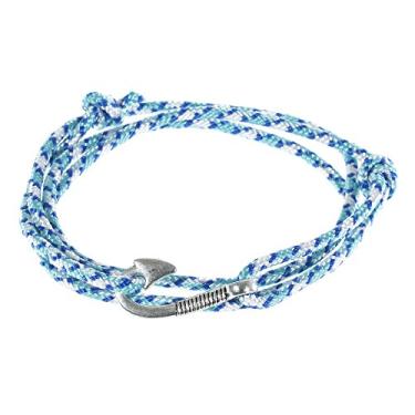 Imagem de West Coast Paracord Pulseiras masculinas ajustáveis com âncora náutica e anzol - Feito de corda de nylon (choque azul, âncora prata)