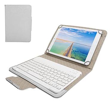 Imagem de Garsentx Conjunto de capa para tablet com teclado Bluetooth, capa protetora, teclado sem fio Bluetooth, capa de couro PU, capa universal para tablet para tablet de 3,8 a 4,1 polegadas (branca)