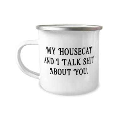 Imagem de Best House Cat Gifts, My Housecat and I Talk Shit About You, Caneca de acampamento de Natal útil de 355 ml para amantes de gatos