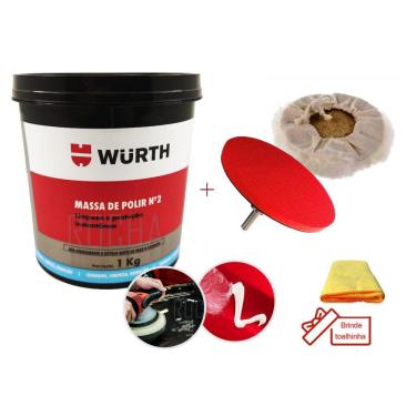 Imagem de Massa de polir automotiva N2 a base de agua 1kg wurth Tira risco e da brilho a melhor + Suporte e Boina (125mm) para aplicação + Pano Microfibra