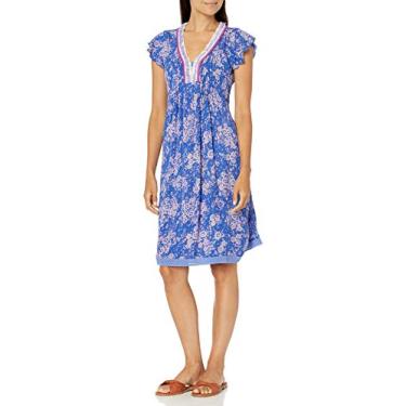 Imagem de Tribal Vestido plissado feminino com detalhe de franja, Azul, XGG