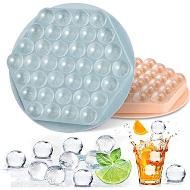 Imagem de 2 Pack Round Ice Cube Tray With Lid,Mini Circle Ice Ball Maker Mold for Freezer,1 in X 74PCS Sphere Ice Chilling Cocktail Whiskey Tea & Coffee (Azul+Rosa)