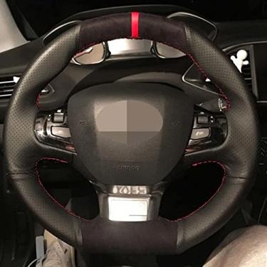 Imagem de JEZOE Capa de volante de carro personalizada costurada à mão de camurça, para Peugeot 308 2014 2015 2016 2017 Acessórios interiores automotivos