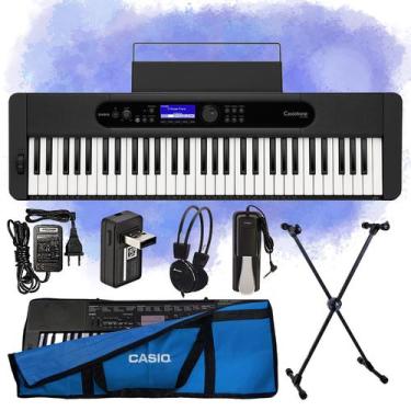 Imagem de Kit Teclado Casio Musical Ct-S400 Pedal, Suporte Capa Azul E Fone