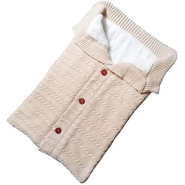 Imagem de Cobertor para bebê | Saco de dormir para bebês | Saco de dormir quente de inverno para bebês | Carrinho de dormir com botão espesso com lã quente | Acessório para carrinho de bebê (bege)