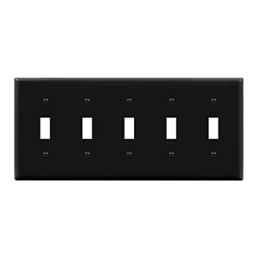 Imagem de ENERLITES Placa de parede com interruptor de luz, acabamento brilhante, 5 entradas 11,4 cm x 25,5 cm, termoplástico de policarbonato inquebrável, listado pela UL, 8815-BK, preto