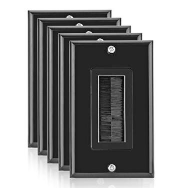 Imagem de Placa de parede de escova Mxtechnic [listada pela UL], estilo Decora, cabo de passagem através de inserção para fios de cabo único gangue, soquete de parede para HDTV, HDMI, cabos de parede através de Hdmi (pacote com 5, preto)