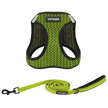 Imagem de Best Pet Supplies Voyager Step-In Air All Weather Mesh Harness And Reflector Dog Combo De 1 5 M Com Alça De Neoprene Para Filhotes Pequenos Médios E Grandes Da - Verde Limão (2 Tons) Gg