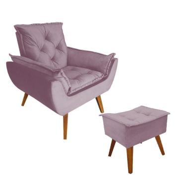 Imagem de Poltrona + Puff Opala Veludo Rosê Amamentação