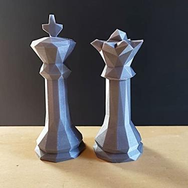 Imagem de Estatuetas Rei e Rainha - Peças decorativas De Xadrez - Decoração - Toque 3D Cor:Cinza