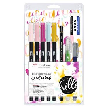 Imagem de Tombow O conjunto de letras mistas inclui 5 canetas pincel ABT, 1 lápis mono, 1 borracha mono, 1 Fudenosuke, 1 pincel de água, paleta de mistura e guia – Good Times, BS-FH2