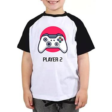 Imagem de Camiseta infantil player 2 camisa blusa gamer geek jogos fun Cor:Preto com Branco;Tamanho:8 Anos