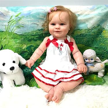Imagem de Bebe reborn menina,20 polegadas bebe reborn silicone realista sorriso saia rosa e branca - laváveis de corpo inteiro com chupeta, mamadeira e outros acessórios boneca reborn natal,ano novo,Corpo de silicone