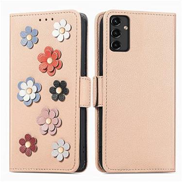 Imagem de Capas de telefone de flores tridimensionais Samsung Galaxy A14 A 14 5G capa de couro moda slots para cartão clipe de carteira à prova de choque Samsung A14 5G capas (Caqui, Samsung A14 5G)
