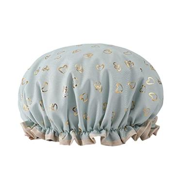 Imagem de Impressão Na Touca De Banho De Banho De Banheira Touca De Banho Com Faixa Elástica De Dupla Camada Reutilizável À Prova D'água Para Chuveiro De Salão De Spa Para Spa