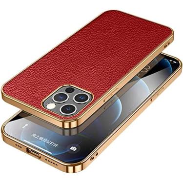 Imagem de RAYESS Capa de telefone para iPhone 14/14 Plus/14 Pro/14 Pro Max, capa traseira de TPU revestida flexível fina de couro premium, carregamento sem fio compatível (cor: vermelho, tamanho: 14)