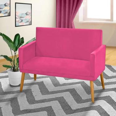 Imagem de Poltrona 2 Lugares Simples Para Sala Decorativa Tecido Sintético Rosa