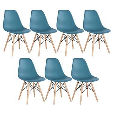 Imagem de Loft7, Kit 7 Cadeiras Charles Eames Eiffel Dsw Com Pés De Madeira Clara Versátil Assento Em Polipropileno Sala De Jantar Cozinha Escritório Bar E, Turquesa