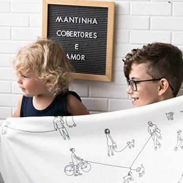 Imagem de Coisas de Nine Cobertor Passeio Branco Amarelado Com Estampa Cinza Único