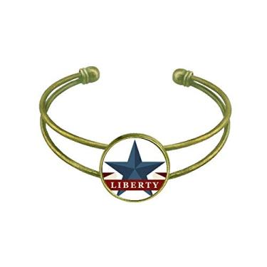 Imagem de Pentagrama Liberdade Slogan America Country City Bracelete Bracelete Retrô Joia de Punho Aberto