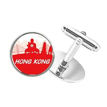 Imagem de DIYthinker Abotoaduras Red Silhouette China Hongkong com botão redondo