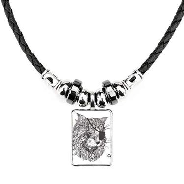 Imagem de DIYthinker Colar de gato com tinta humana de um olho joia Torque pingente de corda de couro