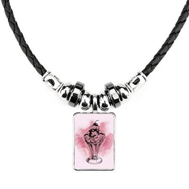 Imagem de DIYthinker Colar de sorvete de cereja, chocolate, picolé, joias, torque, pingente de corda de couro