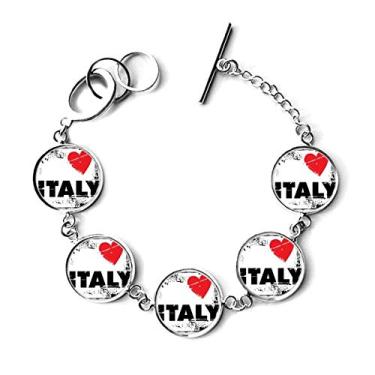 Imagem de DIYthinker Pulseira quadrada I Love Italy com pingente de coração com a palavra Love Italy