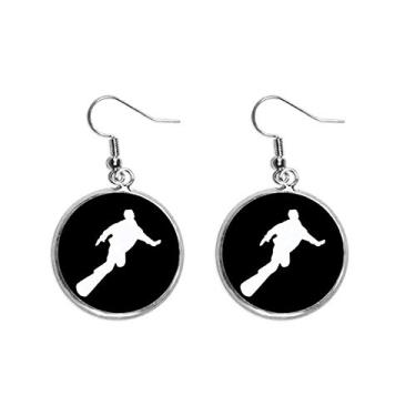 Imagem de Skateboarding Sport Black Silhouette Orelha Pendente Prata Brinco Joia Feminina
