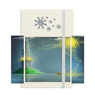 Imagem de Caderno de pintura de fada silencioso Night Lighthouse com flocos de neve para inverno
