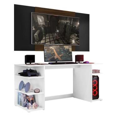 Imagem de Mesa Gamer Escrivaninha Com Painel Tv 55" Guilda Multimóveis Branco/Pr