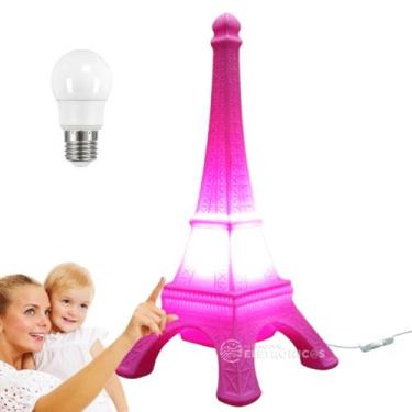 Imagem de Luminária Abajur Formato Torre Eiffel Rosa Lâmpada Branca Para Vitrine