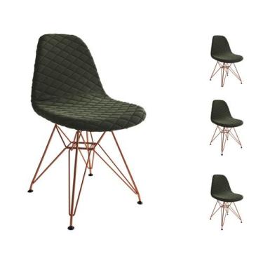 Imagem de Kit 4 Cadeira Jantar Estofada Verde Eames Base Ferro Cobre - Império R
