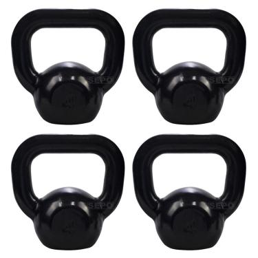 Imagem de Kit 4 Unidades de Kettlebells Emborrachados Preto de 4Kg-Unissex