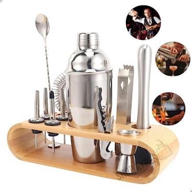 Imagem de Kit Coqueteleira Bar Profissional Para Drinks Bebidas 550ml Inox Com 12 Peças Drinks Barman Caipirinha Bar Suporte de Madeira