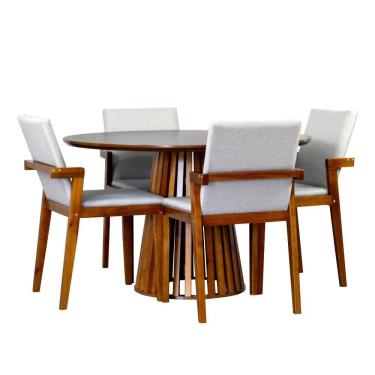 Imagem de Conjunto Mesa de Jantar Redonda Luana Amadeirada Preta 120cm com 4 Cadeiras Estofadas Isabela - Bege