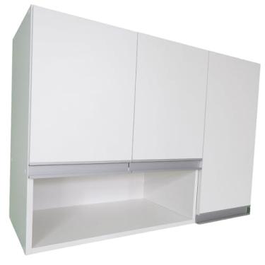 Imagem de Armário Aéreo 90cm Mdf Lavanderia 3 Portas 1 Nicho Montado (Branco)
