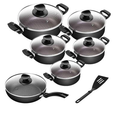 Imagem de Jogo De Panelas Antiaderente Spesso Com Frigideira Número 24 Tampa De Vidro Temperado 6 Peças Patolux