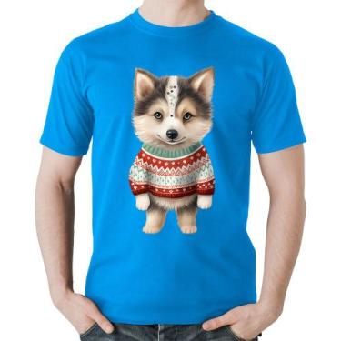 Imagem de Camiseta Algodão Cachorro Husky Siberiano Natalino - Foca Na Moda